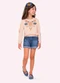 Nanai - Blusa Infantil Menina Flores Preto - variação: Bege