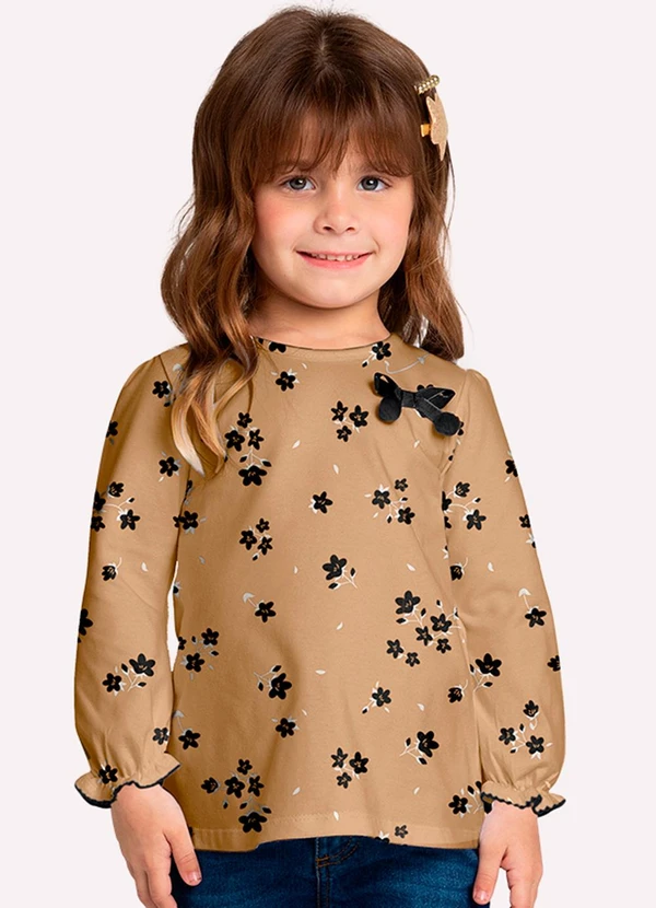 Milon - Blusa Infantil Menina Flores Marrom
