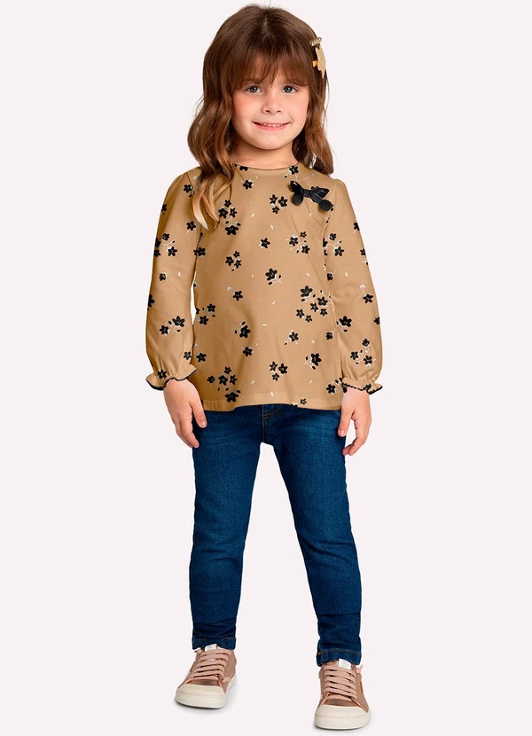 Milon - Blusa Infantil Menina Flores Marrom 2