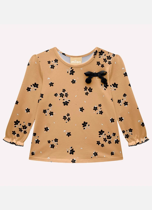 Milon - Blusa Infantil Menina Flores Marrom 3