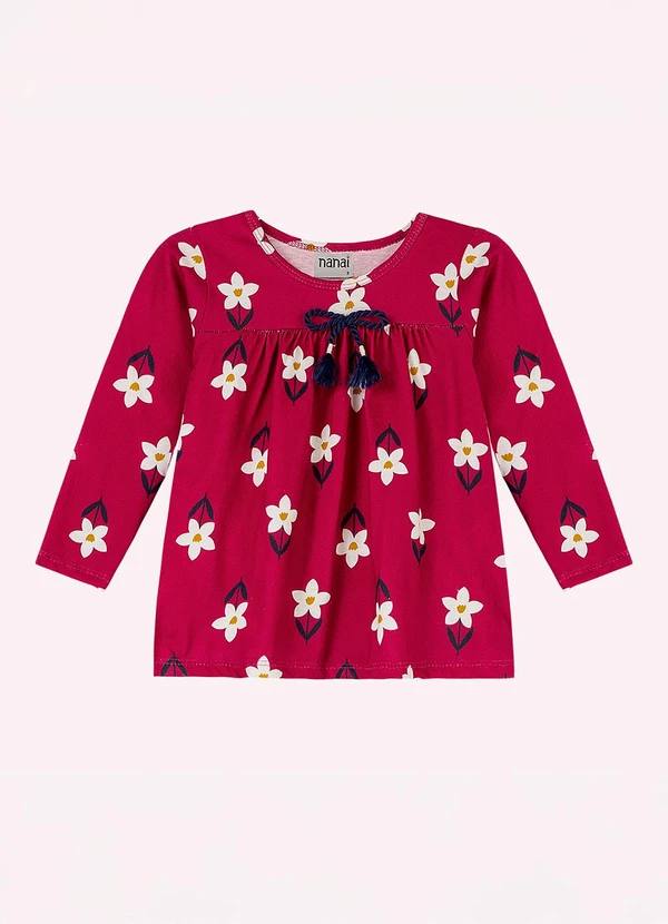 Nanai - Blusa Infantil Menina Flores Vermelho