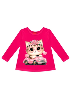 Kyly - Blusa Infantil Menina Gatinho Rosa - KYLY