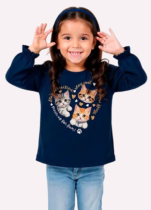 Kyly - Blusa Infantil Menina Gatinhos Azul - KYLY
