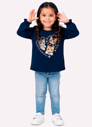 Kyly - Blusa Infantil Menina Gatinhos Azul - KYLY