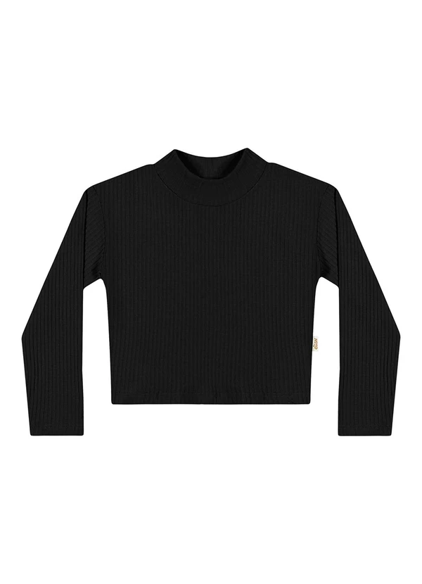 Elian - Blusa Infantil Menina Gola Alta Básica Preto