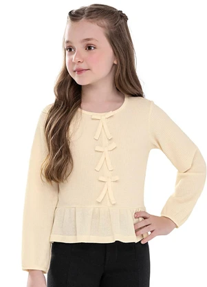 Colorittá - Blusa Infantil Menina Laços Malha Tricô Bege - COLORITTÁ