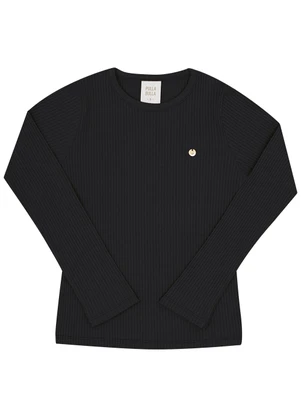 Pulla Bulla - Blusa Infantil Menina Malha Canelada Preto - PULLA BULLA