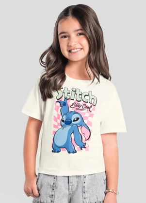 Brandili - Blusa Infantil Menina Malha do Stitch Natural - BRANDILI