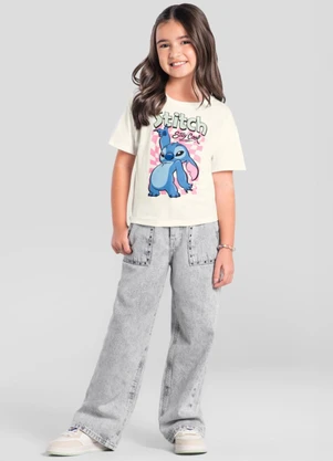 Brandili - Blusa Infantil Menina Malha do Stitch Natural - BRANDILI