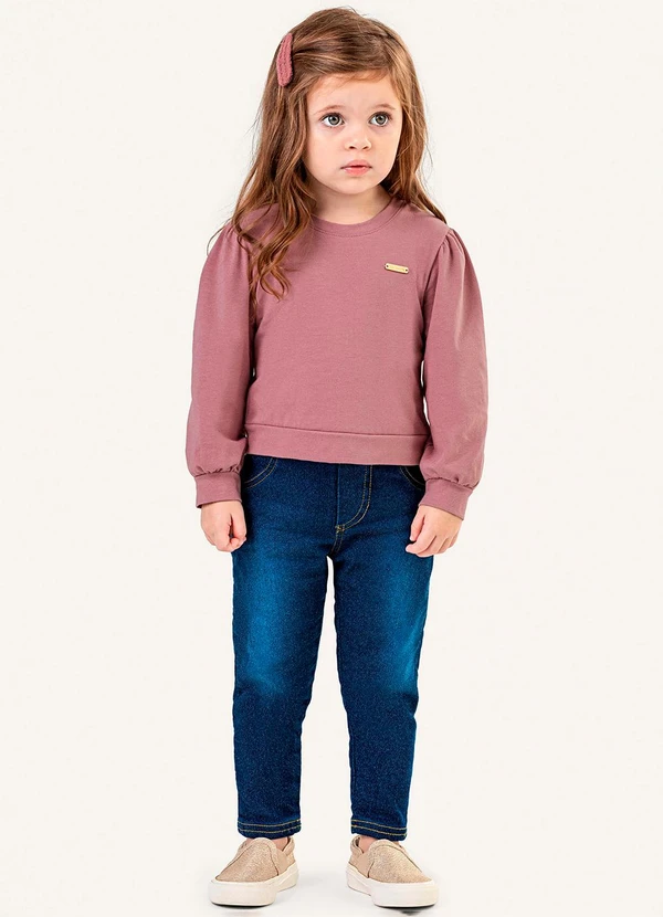 Colorittá - Blusa Infantil Menina Manga Longa Bufante Rosa