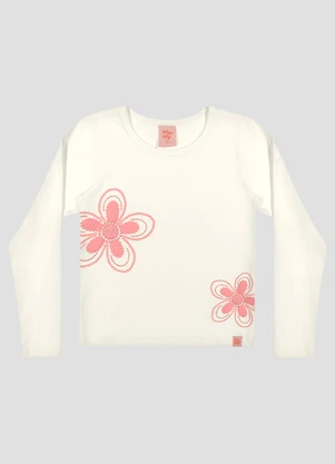 Kely Kety - Blusa Infantil Menina Manga Longa com Estampa Flor Branco - KELY KETY