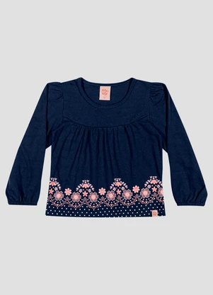 Kely Kety - Blusa Infantil Menina Manga Longa com Estampa Relevo Azul - KELY KETY