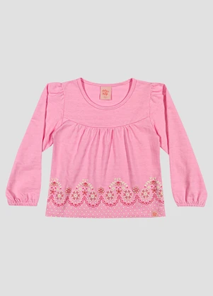 Kely Kety - Blusa Infantil Menina Manga Longa com Estampa Relevo Rosa - KELY KETY