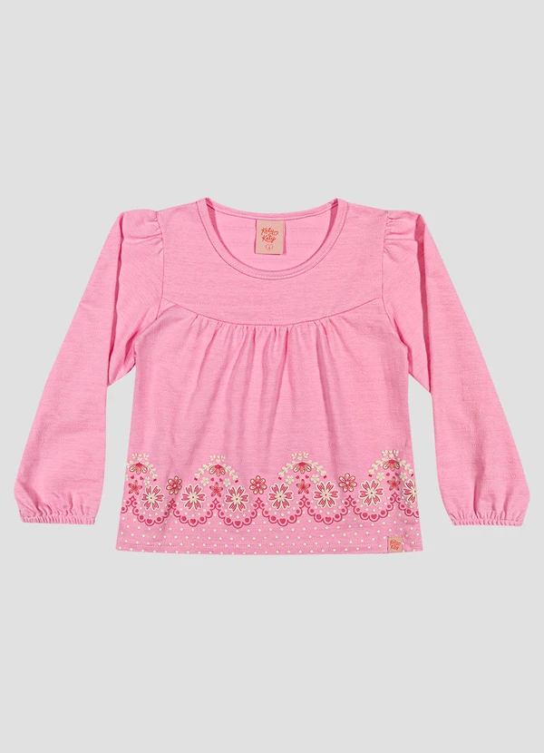 Kely Kety - Blusa Infantil Menina Manga Longa com Estampa Relevo Rosa