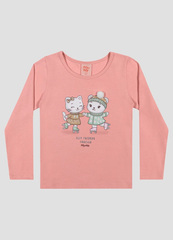 Kely Kety - Blusa Infantil Menina Manga Longa com Estampa Rosa