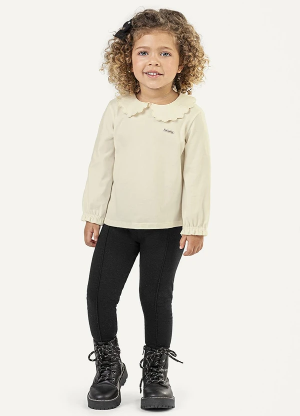 Colorittá - Blusa Infantil Menina Manga Longa com Gola Bege 2