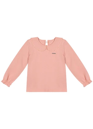 Colorittá - Blusa Infantil Menina Manga Longa com Gola Rosa - COLORITTÁ