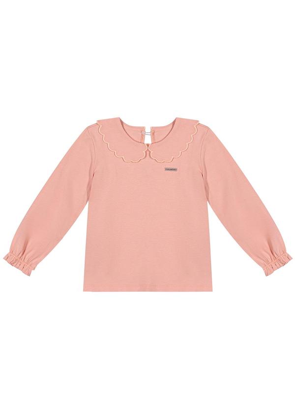 Colorittá - Blusa Infantil Menina Manga Longa com Gola Rosa