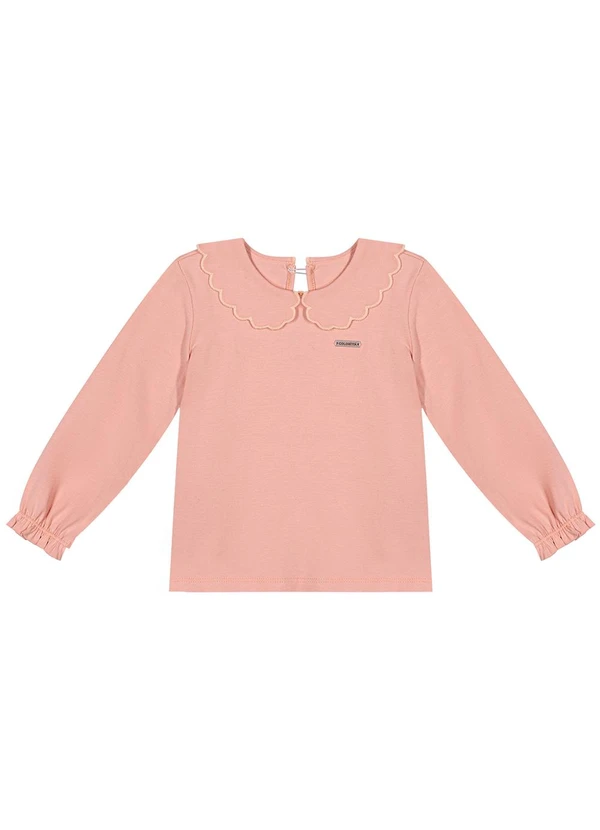 Colorittá - Blusa Infantil Menina Manga Longa com Gola Rosa