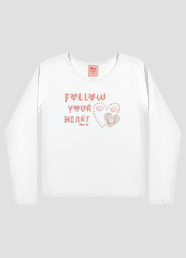 Kely Kety - Blusa Infantil Menina Manga Longa com Pompom Branco