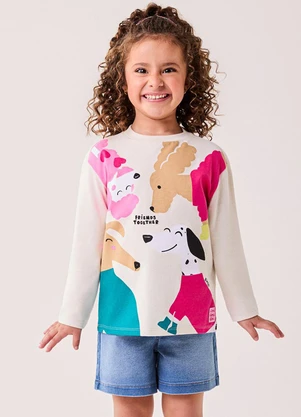 Bimbi - Blusa Infantil Menina Manga Longa Estampado Rosa - BIMBI