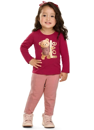 Elian - Blusa Infantil Menina Manga Longa Ursinha Vermelho - ELIAN
