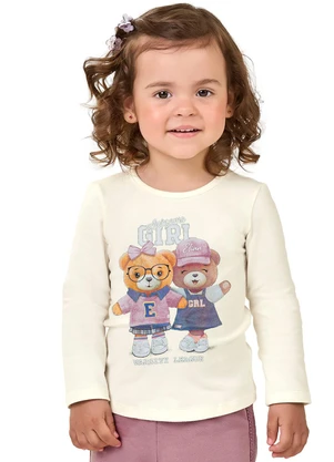 Elian - Blusa Infantil Menina Manga Longa Ursinhos Bege - ELIAN