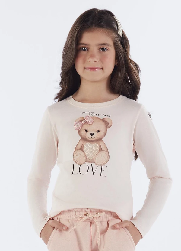 Pulla Bulla - Blusa Infantil Menina Meia Malha  Bege 