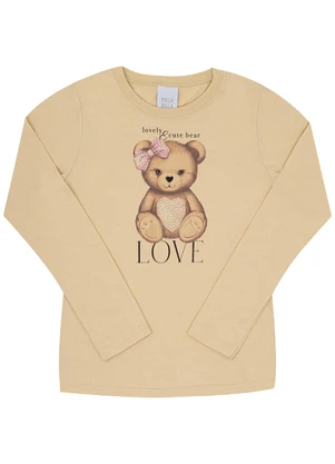 Pulla Bulla - Blusa Infantil Menina Meia Malha  Bege  - PULLA BULLA