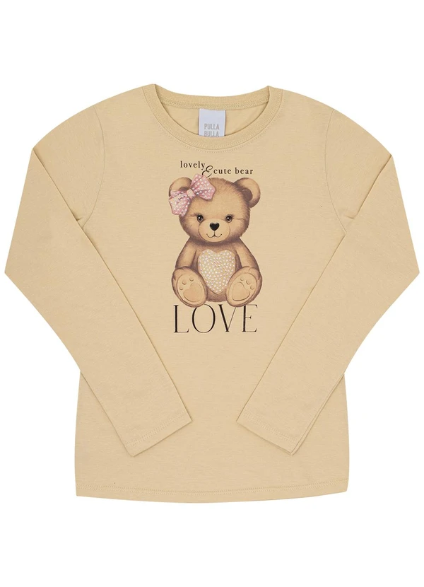 Pulla Bulla - Blusa Infantil Menina Meia Malha  Bege 