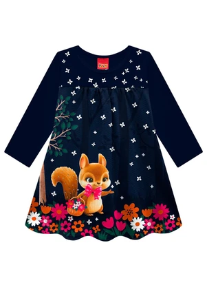 Kyly - Vestido Infantil Menina Esquilo Azul - KYLY