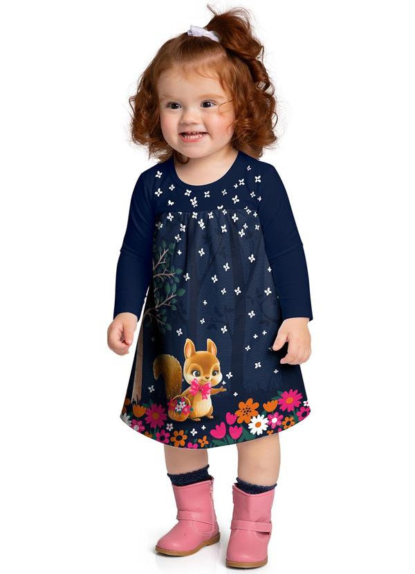 Kyly - Vestido Infantil Menina Esquilo Azul