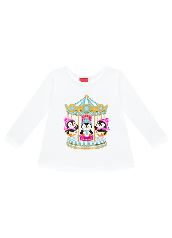 Kyly - Blusa Infantil Menina Pinguins Branco