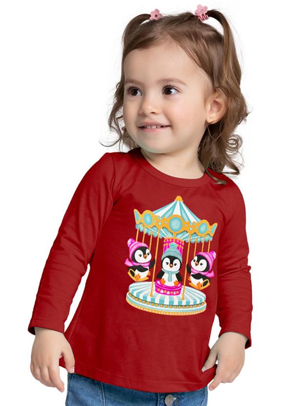 Kyly - Blusa Infantil Menina Pinguins Vermelho 1