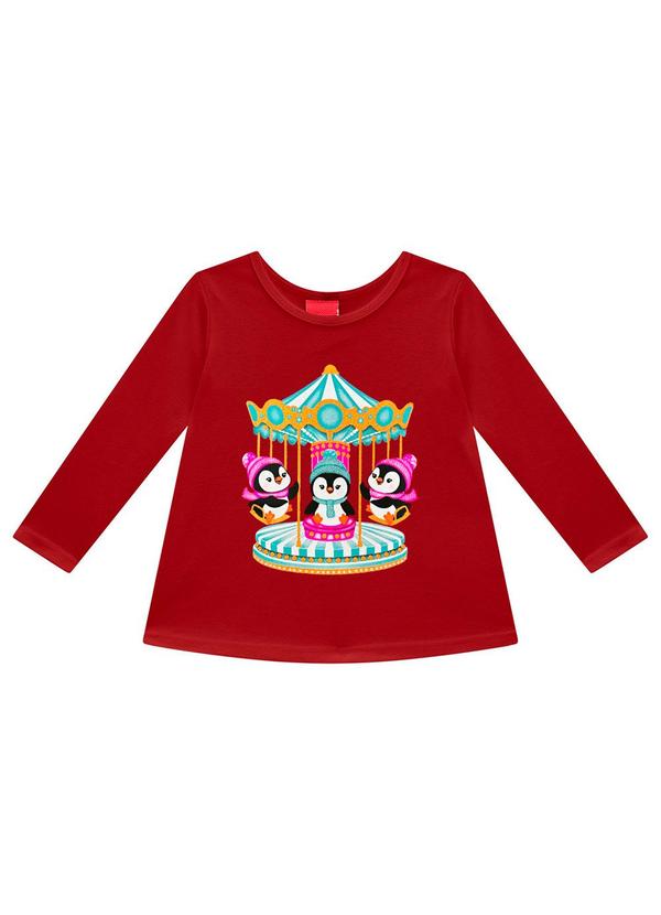 Kyly - Blusa Infantil Menina Pinguins Vermelho 3