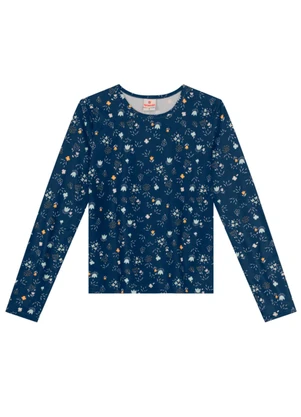 Brandili - Blusa Infantil Menina Térmica Florida Azul - BRANDILI