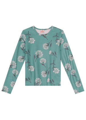 Brandili - Blusa Infantil Menina Térmica Florida Verde - BRANDILI