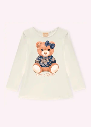 Milon - Blusa Infantil Menina Ursinho Off White - MILON