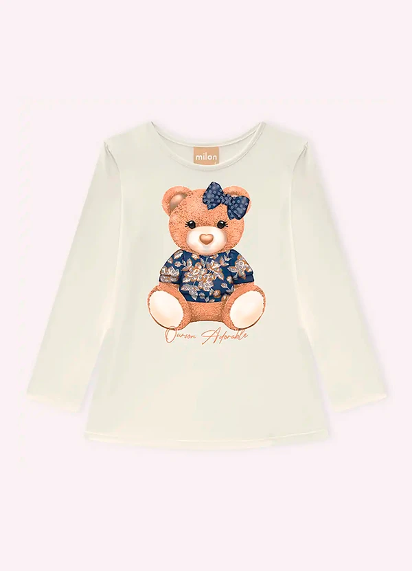 Milon - Blusa Infantil Menina Ursinho Off White