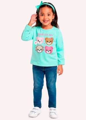 Kyly - Blusa Infantil Menina Ursinhos Verde - KYLY
