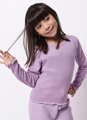 Torra - Blusa Infantil Ribana Frufru Manga Longa Lilás - TORRA