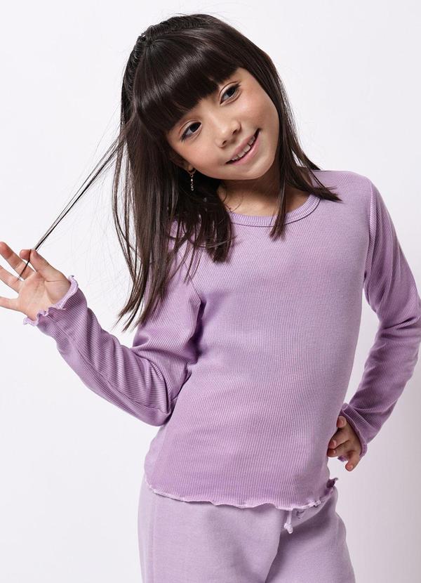 Torra - Blusa Infantil Ribana Frufru Manga Longa Lilás