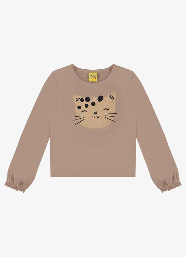 Rovi Kids - Blusa Infantinho Gatinho Manga Longa Marrom