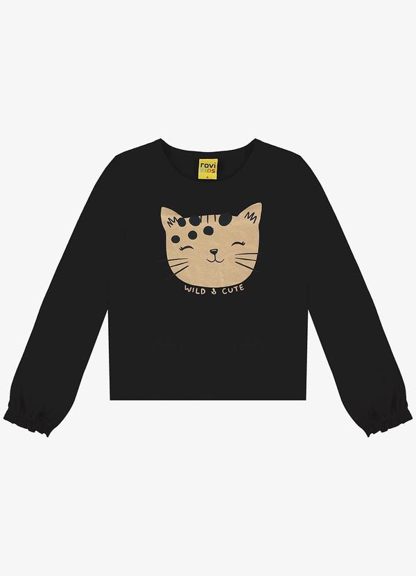 Rovi Kids - Blusa Infantinho Gatinho Manga Longa Preto