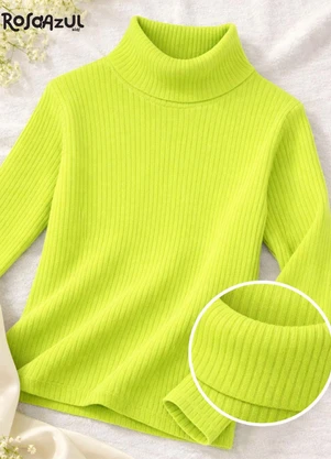 Rosa Azul - Blusa Infatil Gola Alta em Ribana Amarelo Neon - ROSA AZUL