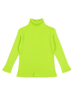 Rosa Azul - Blusa Infantil Gola Alta em Ribana Amarelo Neon - ROSA AZUL