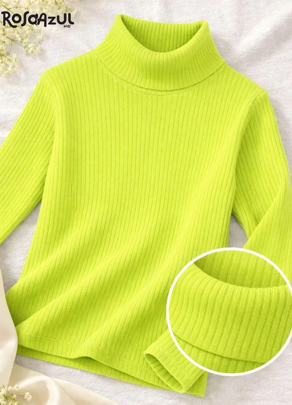 Rosa Azul - Blusa Infatil Gola Alta em Ribana Amarelo Neon