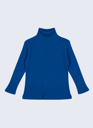 Rosa Azul - Blusa Infantil Gola Alta em Ribana Azul Royal - ROSA AZUL