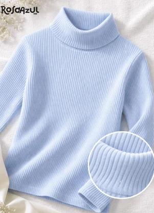 Rosa Azul - Blusa Infantil Gola Alta em Ribana Azul - ROSA AZUL