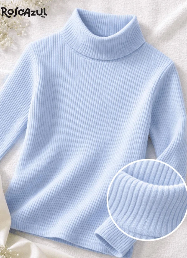 Rosa Azul - Blusa Infatil Gola Alta em Ribana Azul 2